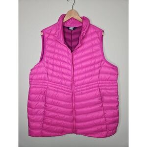 Lands End Women 2X Down Bubble Puffer Vest Pink Full Zip Gorpcore Outdoor Glam